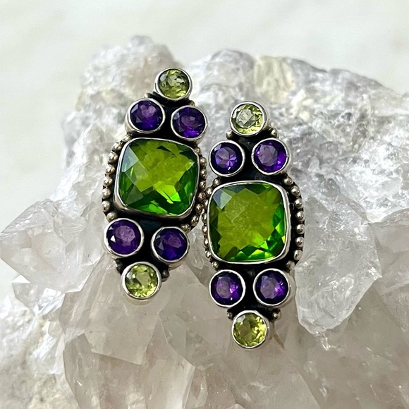 Nicky Butler Jewelry - Nicky Butler Green Quartz Doublet Amethyst and Peridot Sterling Silver Earrings